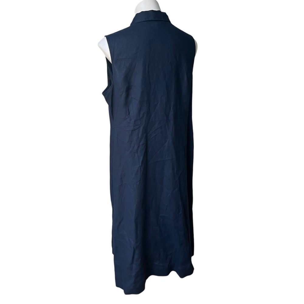 J. Jill Love Linen Tie Front Sleeveless Shirt Dress Navy with Pockets, XL Petite - Picture 7 of 11
